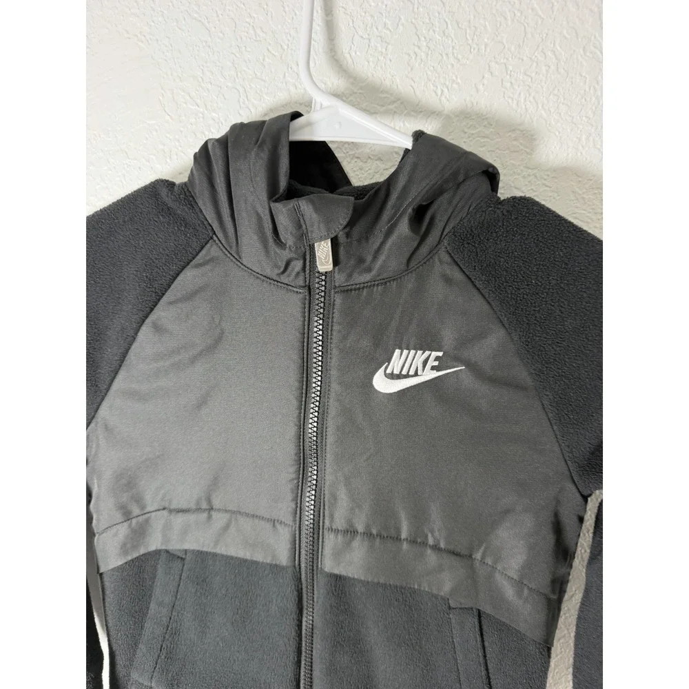 Nike Kids Sherpa Fleece Full Zip Hooded Jacket Black Size 5-6Y